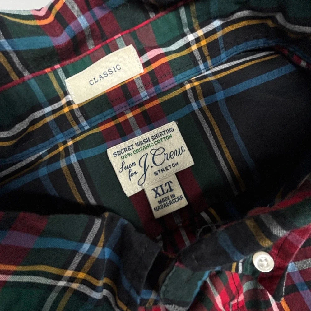 J. Crew Mens XLT Classic Fit Plaid Button Down Shirt Organic Cotton Christmas EC